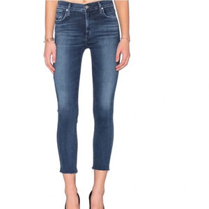 Agolde Sophie Skinny Jeans Raw Hem Distressed Dark Blue Fading Cut off 26